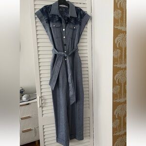 Veronica Beard Blue Lace-Trimmed Denim Top